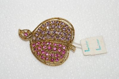 **MBA #E48-032   "Vintage Gold Tone Pink & Lavender Crystal Rhinestone Pin"