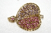**MBA #E48-032   "Vintage Gold Tone Pink & Lavender Crystal Rhinestone Pin"