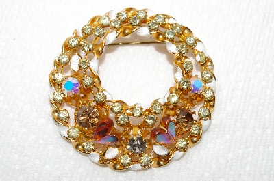 **MBA #E48-105   "Vintage Made In Austrial Fancy Crystal Rhinestone & Enamel Pin"