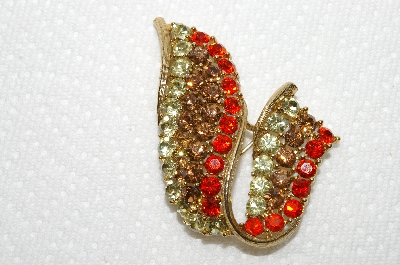 **MBA #E48-009   "Vintage Gold Tone Multi Colored Crystal Rhinestone Pin"