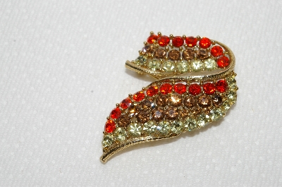 **MBA #E48-009   "Vintage Gold Tone Multi Colored Crystal Rhinestone Pin"