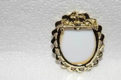 **MBA #E48-167   "Vintage Gold Tone Victorian Style Acrylic Pin"