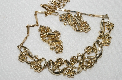 +MBA #E48-161   "Coro Gold Tone Fancy Citrine & Clear Rhinestone Flower Necklace & Earring Set"