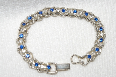 +MBA #E48-204   "Vintage Silvertone Blue & Clear Crystal Rhinestone Bracelet"