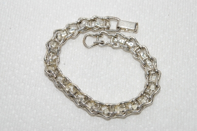 +MBA #E48-204   "Vintage Silvertone Blue & Clear Crystal Rhinestone Bracelet"