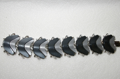 +MBA #E48-202   "Vintage Silvertone Black & Grey Lucite Bracelet"