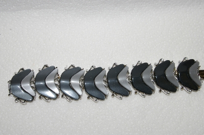 +MBA #E48-202   "Vintage Silvertone Black & Grey Lucite Bracelet"