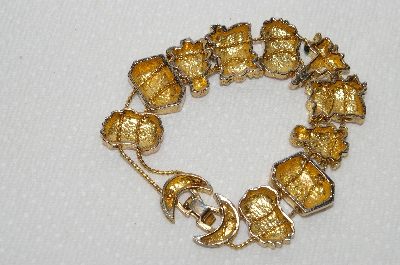 +MBA #E48-138  "Vintage Goldtone Enameled Christmas Square Bead Bracelet"
