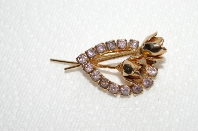 **MBA #E48-013   "Vintage Gold Plated Lavender Crystal Rhinestone Flower Pin"