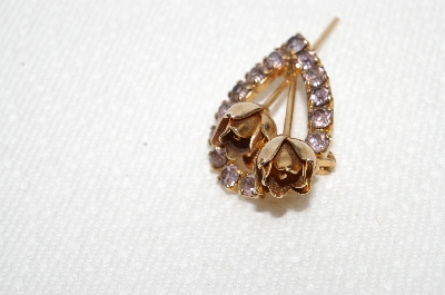 **MBA #E48-013   "Vintage Gold Plated Lavender Crystal Rhinestone Flower Pin"