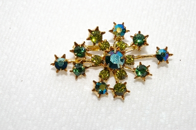 **MBA #E48-141   "Vintage Made In Austria Green AB Crystal Pin"