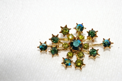 **MBA #E48-141   "Vintage Made In Austria Green AB Crystal Pin"