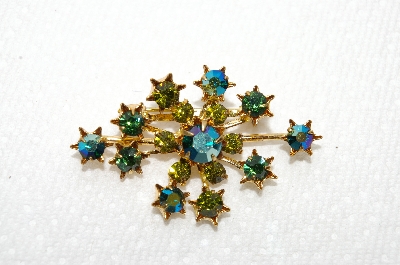 **MBA #E48-141   "Vintage Made In Austria Green AB Crystal Pin"