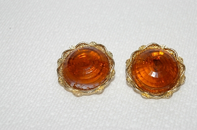 +MBA #E48-019   "Coro Gold Tone Amber Colored Acrylic Stone Earrings"
