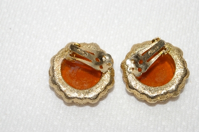 +MBA #E48-019   "Coro Gold Tone Amber Colored Acrylic Stone Earrings"