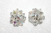 +MBA #E48-023   "Vintage Silvertone Faceted AB Crystal Bead Cluster Earrings"