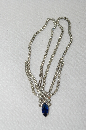 +MBA #E48-210  "Vintage Silvertone Clear Crystal & Blue Rhinestone Necklace"