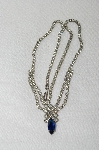 +MBA #E48-210  "Vintage Silvertone Clear Crystal & Blue Rhinestone Necklace"