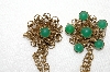 **MBA #E48-097   "Vntage Goldtone Green Stone Double Sweater Pin Set"