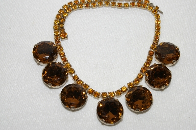 +MBA #E48-133   "Vintage Gold Tone Brown & Citrine Colored Fancy Rhinestone Necklace/Chocker"