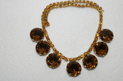 +MBA #E48-133   "Vintage Gold Tone Brown & Citrine Colored Fancy Rhinestone Necklace/Chocker"