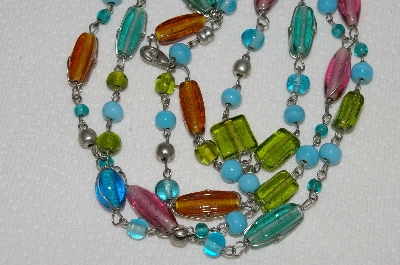+MBA #E49-195   "Vintage Silvertone Multi Colored Glass Bead Necklace"