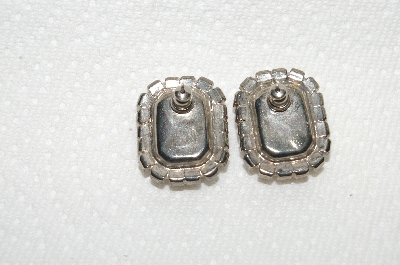 +MBA #E49-067   "Vintage Silvertone Red Acrylic & Clear Rhinestone Pierced Earrings"