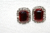 +MBA #E49-067   "Vintage Silvertone Red Acrylic & Clear Rhinestone Pierced Earrings"