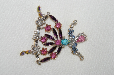**MBA #E49-009   "Vintage Multi Colored Crystal Rhinestone Dancing Lady Brooch"