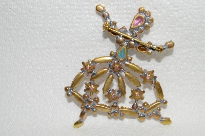 **MBA #E49-009   "Vintage Multi Colored Crystal Rhinestone Dancing Lady Brooch"