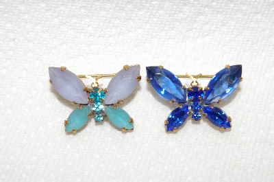 **MBA #E49-171   "Vintage Set Of 2 Glass Stone & Rhinestone  Butterfly Pins"