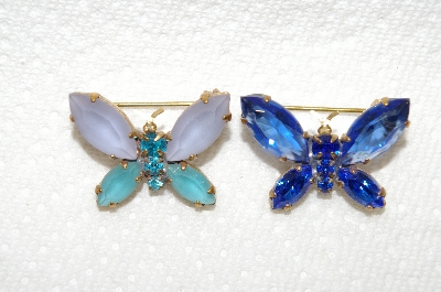 **MBA #E49-171   "Vintage Set Of 2 Glass Stone & Rhinestone  Butterfly Pins"