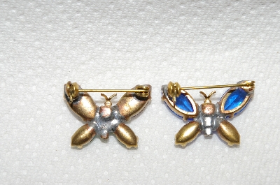 **MBA #E49-171   "Vintage Set Of 2 Glass Stone & Rhinestone  Butterfly Pins"