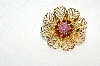 **MBA #E49-062   "Vintage Gold Tone Red & Pink Rhinestone Pin"