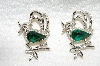 +MBA #E49-020   "Gerrys Set Of 2 Silvertone Green Rhinestone Bird Pins"