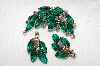 +MBA #E49-041  "Vintage Gold Tone Green Glass & AB Crystal Rhinestone Pin & Matching Earring Set"