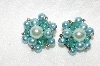 +MBA #E49-032   "Vintage Blue Acrylic Bead & Faux Blue Pearl Cluster Earrings"