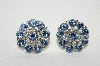 +MBA #E49-001  "Vintage Silvertone Round Blue Rhinestone Earrings"