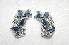 +MBA #E49-076   "Vintage Silvertone Fancy Blue Rhinestone Clip On Earrings"