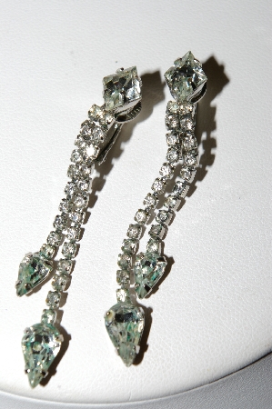 +MBA #E49-178   "Vintage Silvertone Fancy Clear Crystal Rhinestone Drop Earrings"