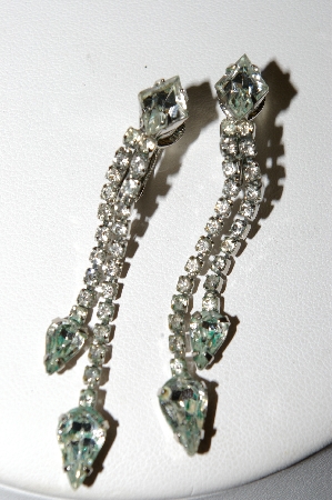 +MBA #E49-178   "Vintage Silvertone Fancy Clear Crystal Rhinestone Drop Earrings"