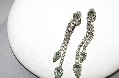 +MBA #E49-178   "Vintage Silvertone Fancy Clear Crystal Rhinestone Drop Earrings"
