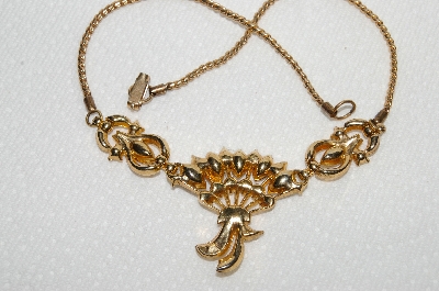 +MBA #E49-112   "Vintage Gold Plated Red & Clear Crystal Rhinestone Chocker"