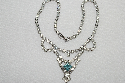 +MBA #E49-149   "Vintage Silvertone Clear Crystal & Blue Rhinestone Chocker"