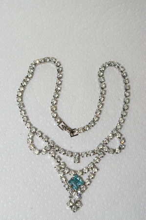 +MBA #E49-149   "Vintage Silvertone Clear Crystal & Blue Rhinestone Chocker"