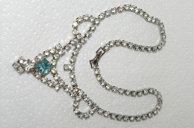 +MBA #E49-149   "Vintage Silvertone Clear Crystal & Blue Rhinestone Chocker"