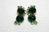 +MBA #E49-103   "Vintage Gold Tone Green Glass & Green AB Crystal Rhinestone Clip On Earrings"