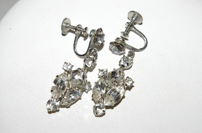 +MBA #E49-184   "Vintage Silvertone Clear Crystal Rhinestone Screw Back Earrings"
