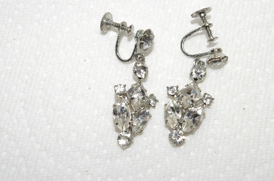 +MBA #E49-184   "Vintage Silvertone Clear Crystal Rhinestone Screw Back Earrings"