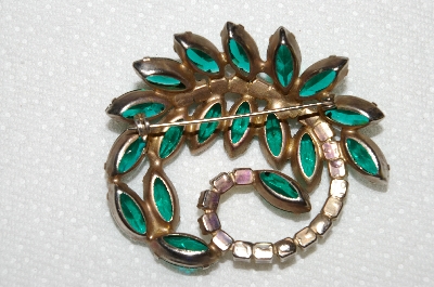 **MBA #E50-058   "Vintage Gold Tone Green & AB Crystal Rhinestone Brooch"